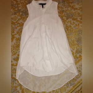 Sleeveless Sheer Tunic Button Layered Hi Lo Ruffle Pintuck Top XXS WHBM